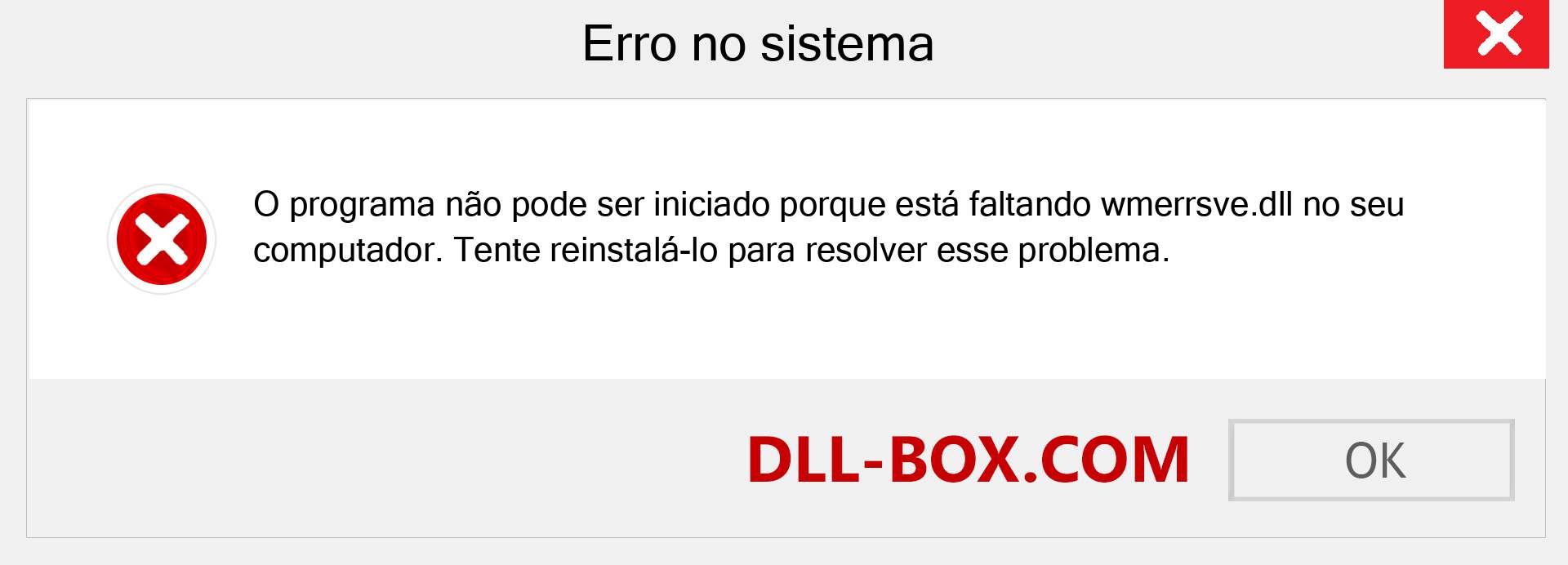 Arquivo wmerrsve.dll ausente ?. Download para Windows 7, 8, 10 - Correção de erro ausente wmerrsve dll no Windows, fotos, imagens